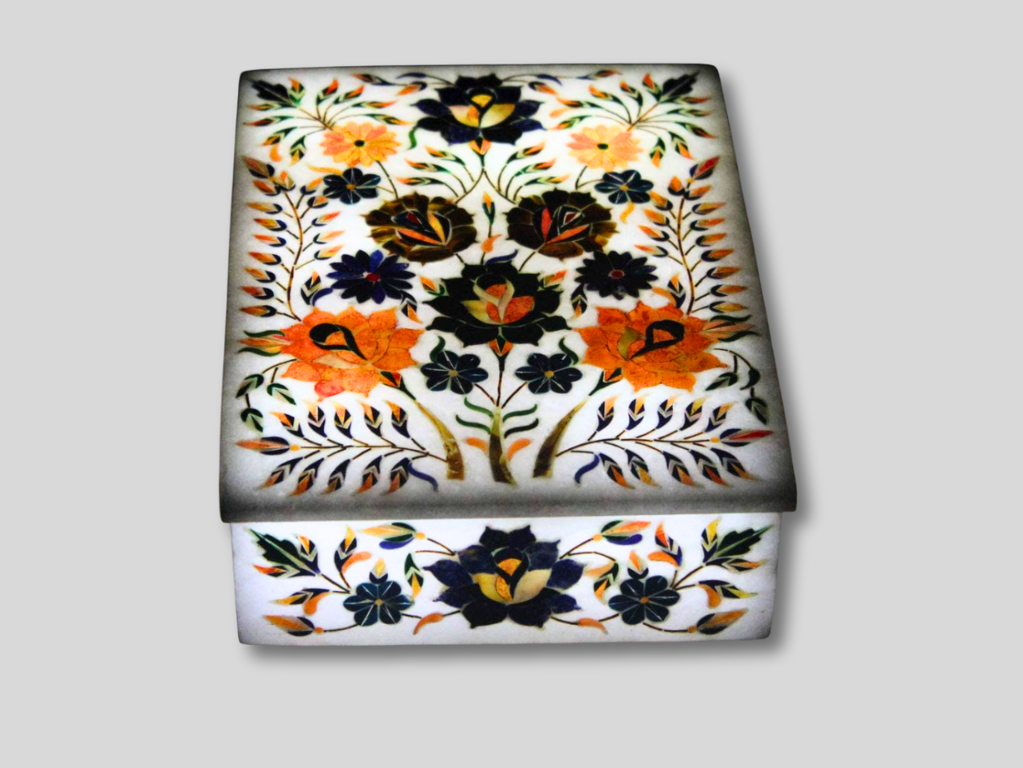 Marble Jewelry Box Lapis Multi Inlay Floral Design