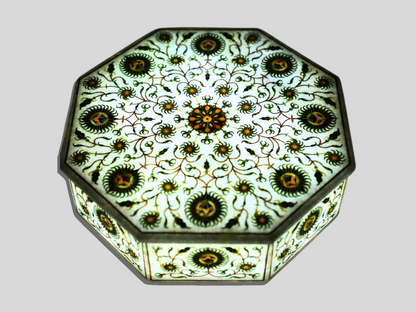 Jewelry Vanity Box Malachite Stone Floral Art
