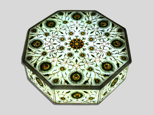 Jewelry Vanity Box Malachite Stone Floral Art
