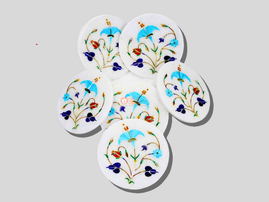 White Marble Cup Tea Coaster Set With Holder