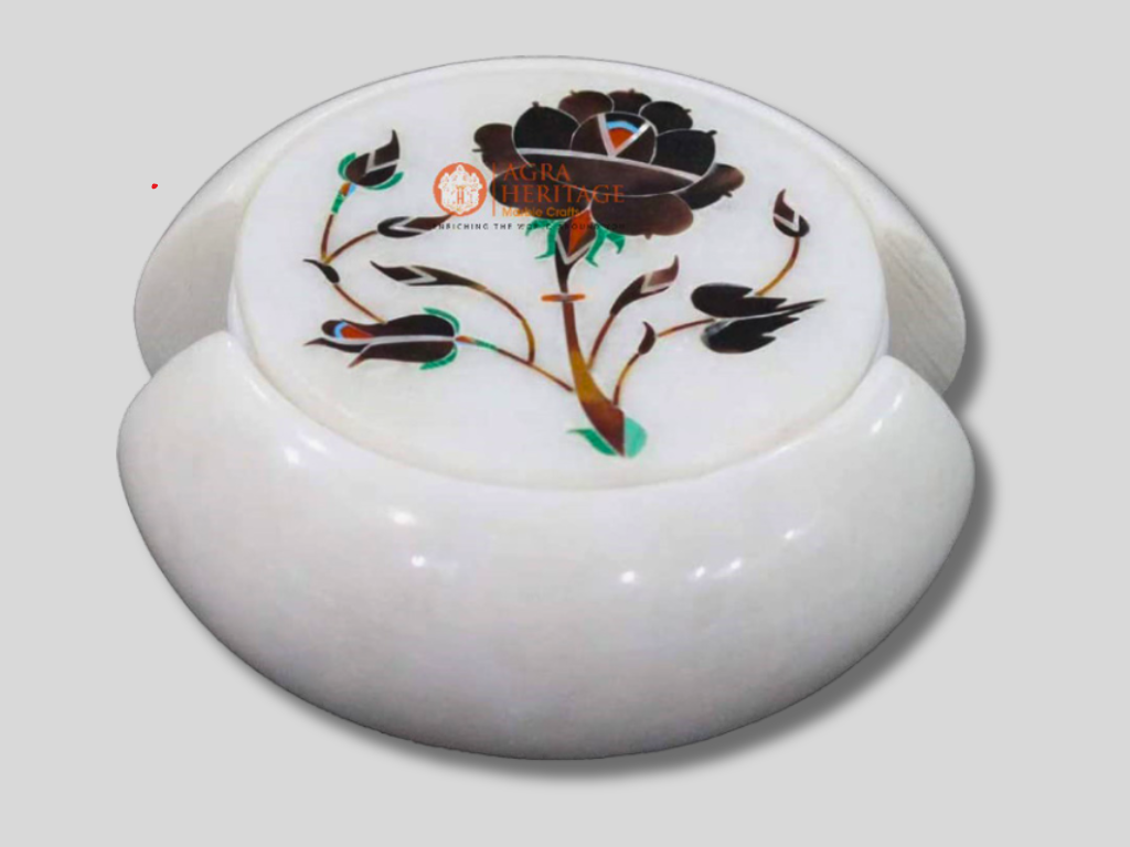 Marble Tea Holder Coaster Set Floral Art