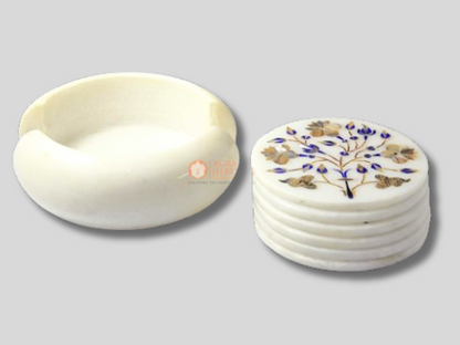 Round Marble Paua Shell Coaster Set Inlay Floral Special Love Gifts