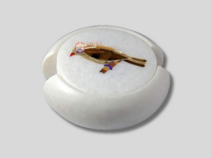 Round Marble Coaster Set Inlaid Birds Floral Home Decor Gifts