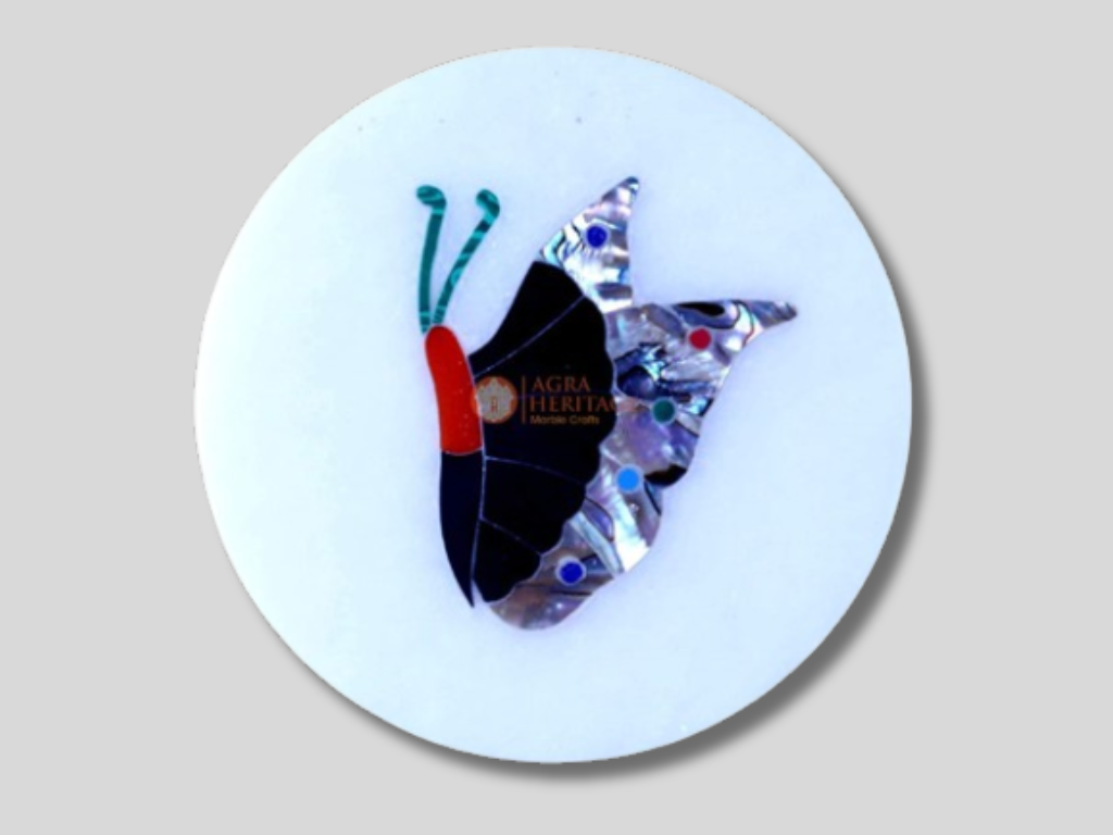Round Marble Coaster Set Butterfly Inlay Floral Home Decor Gifts