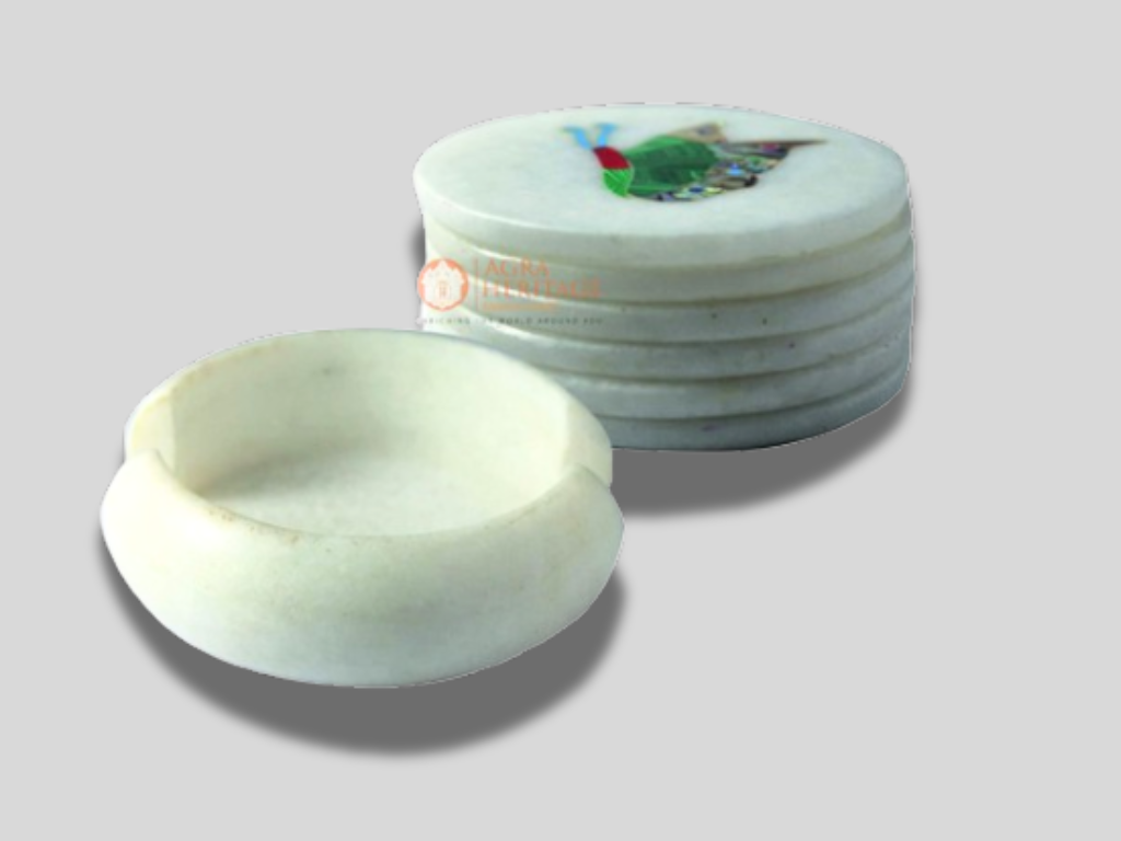Round Marble Coaster Set Butterfly Inlay Floral Home Decor Gifts