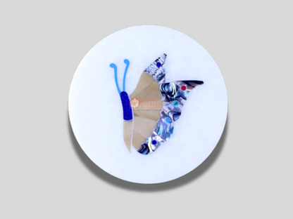 Round Marble Coaster Set Butterfly Inlay Floral Home Decor Gifts