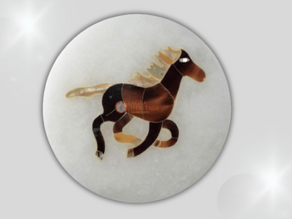 Round Marble Coaster Set Horse Inlay Floral Home Decor Gifts