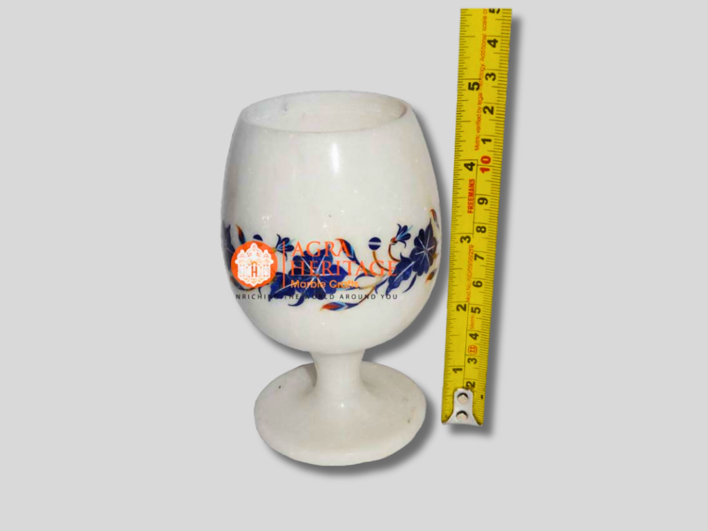 White Marble Set of 4 Glass Lapis Lazuli Inlay Floral Decor