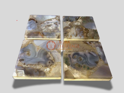Decorative Blue Agate Stone With Marble Coaster Set