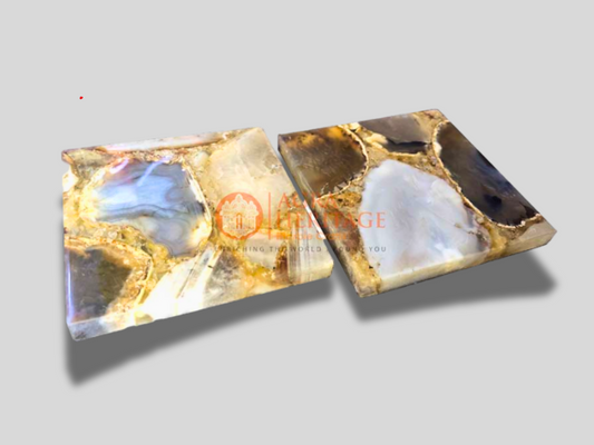 Wild Agate Set of 4 Coaster Set Precious Stone Decor