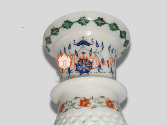 Multi Floral Inlay Design Filigree Marble Vase for Gift