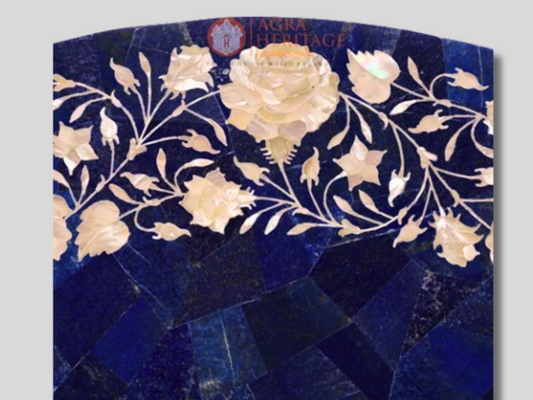 White Marble Dining Table Top Lapis Lazuli Mother of Pearl Art