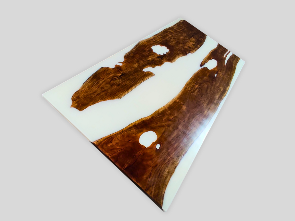 White Epoxy Live Edge Dining Table Top Custom To Order Handmade Design Natural Acacia Wood Slab