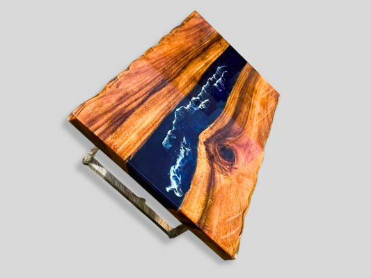 Blue Epoxy Resin Wood Countertops Handmade Natural Live Edge Acacia Computer Desk