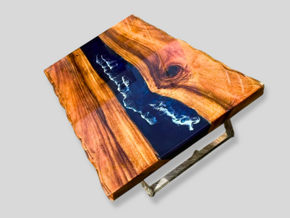 Blue Epoxy Resin Wood Countertops Handmade Natural Live Edge Acacia Computer Desk