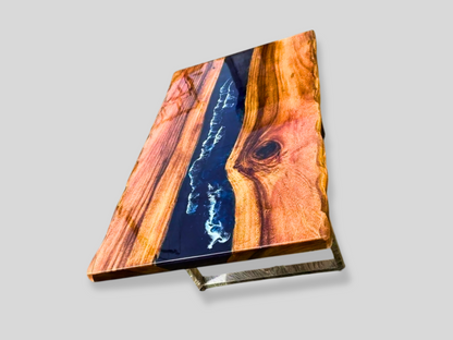 Blue Epoxy Resin Wood Countertops Handmade Natural Live Edge Acacia Computer Desk