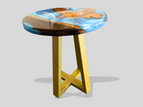 Sea Waves Epoxy Coffee Table Round Handmade Live Edge Wood Bedroom Decor