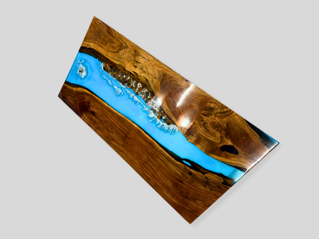 Natural Wood Rectangular Dining Table Handmade Resin River Custom Furniture