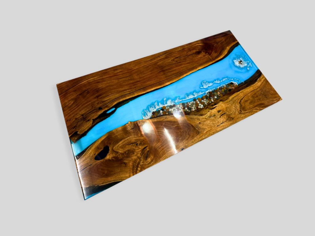 Natural Wood Rectangular Dining Table Handmade Resin River Custom Furniture