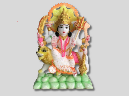 White Marble Durga Hand Painted Statue Religious Gift