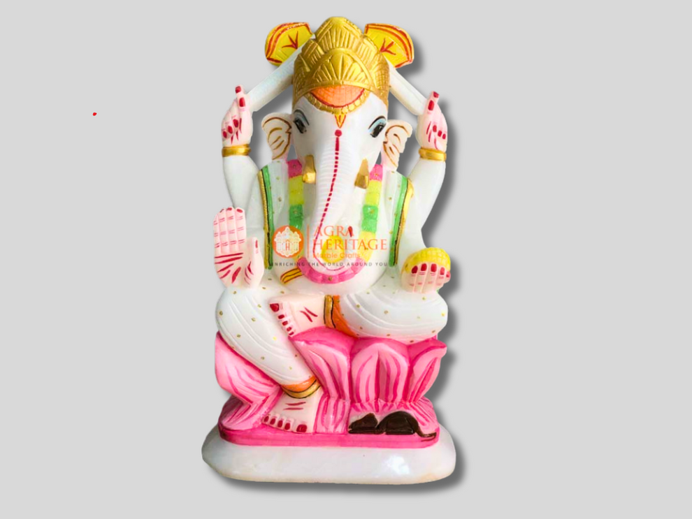 White Marble God Ganpati Ganesh Idol Statue Decor – Heritage Marble Crafts
