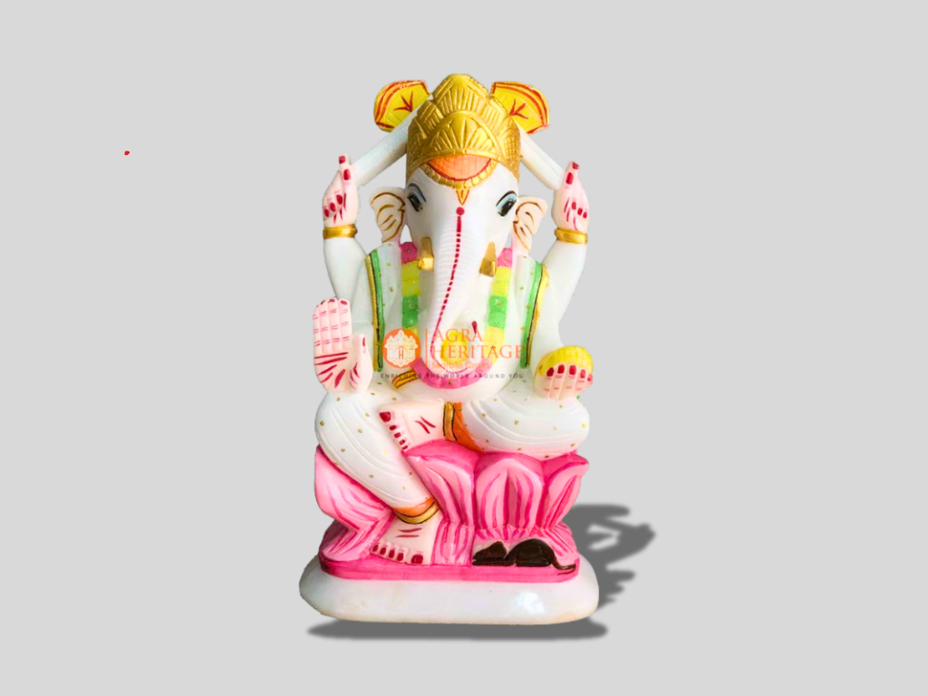 White Marble God Ganpati Ganesh Idol Statue Decor – Heritage Marble Crafts
