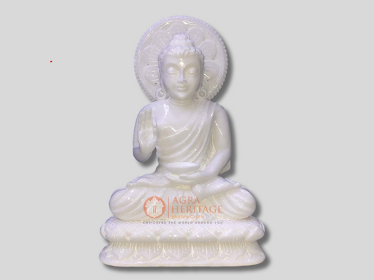 White Marble Sign of Calm Sleeping Budism Statue