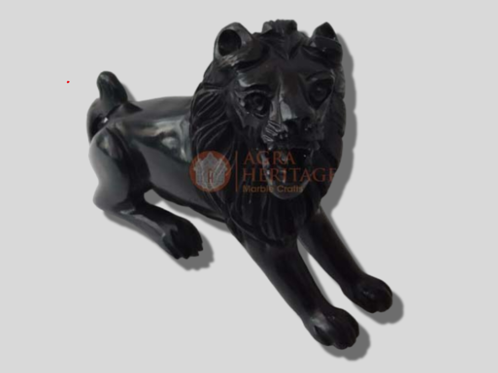 Black Marble Lion Handmade Animal Statue