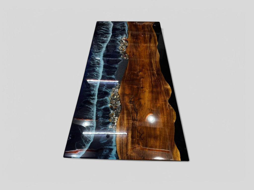 Made to Order Epoxy Wooden Dining Table Ocean Wave Design