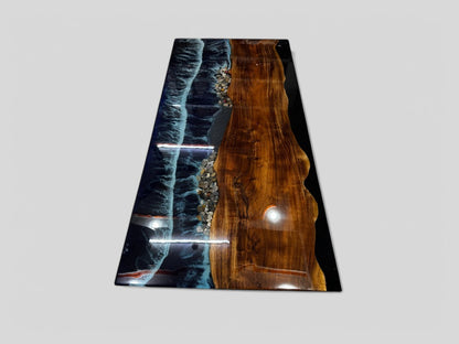 Made to Order Epoxy Wooden Dining Table Ocean Wave Design