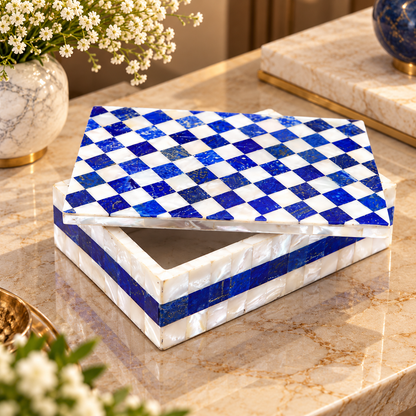 Blue Lapis With MOP Mosaic Inlay Artwork Jewelry Box For Girls