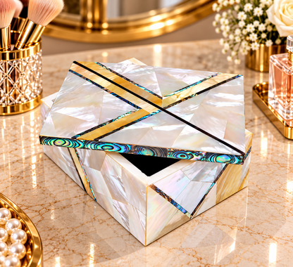 Royal Look Marble Custom Jewelry Box Handmade MOP Mosaic Inlay Work Art