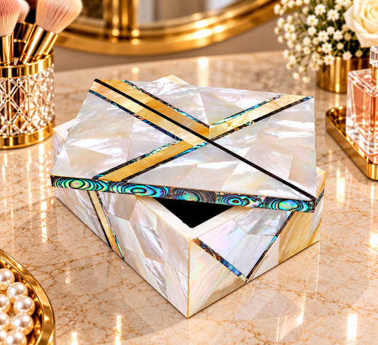 Royal Look Marble Custom Jewelry Box Handmade MOP Mosaic Inlay Work Art
