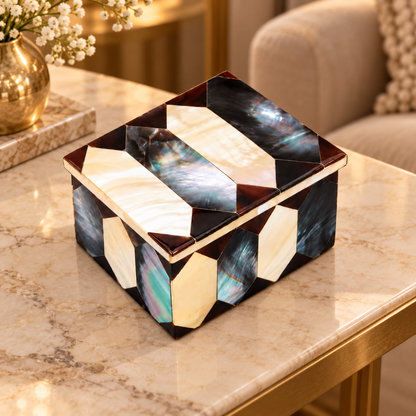 Semi Precious Stone Marble Trinket Jewelry Box For Women, Collectible Art, Cabinet