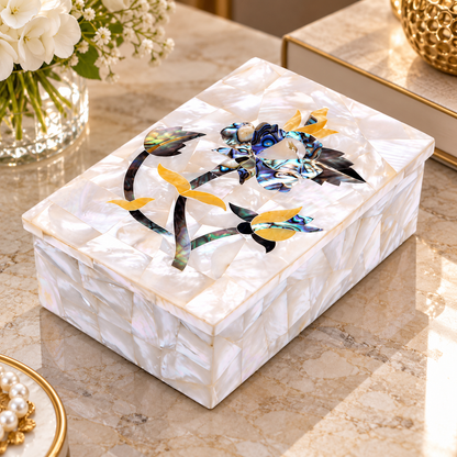 Elegant Marble Gift Jewelry Box MOP Inlay Artwork Centerpiece Decor