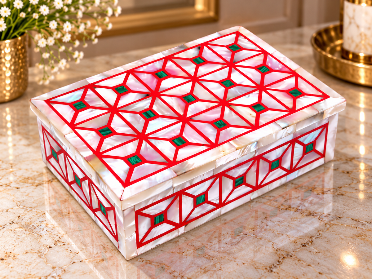 Jewelry Box Vintage Style Handmade Gemstone Semi Precious Mosaic Art