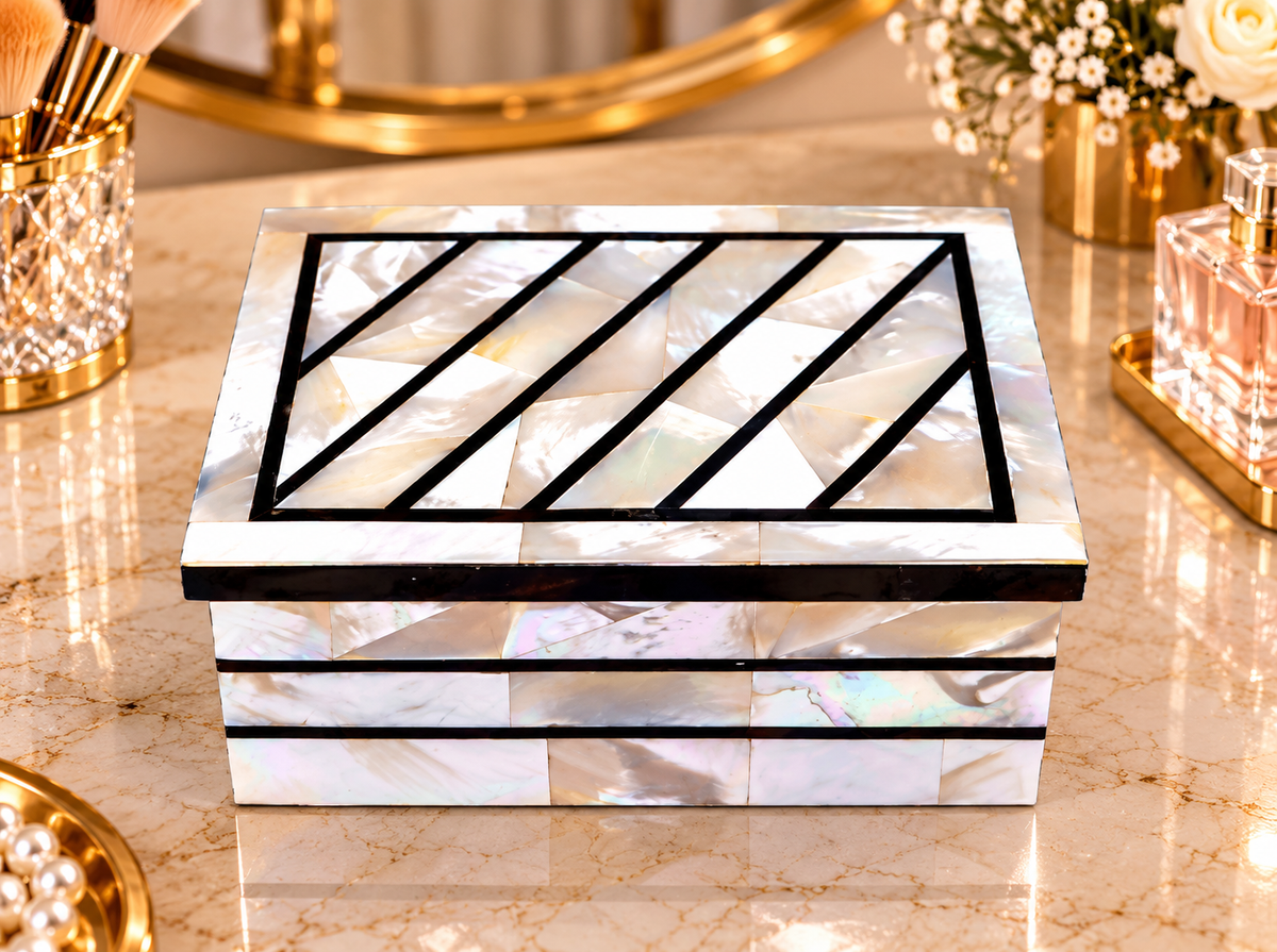 Classy Design Marble Cabinet/Jewelry Box MOP Inlaid Mosaic Decorative Gift For Her