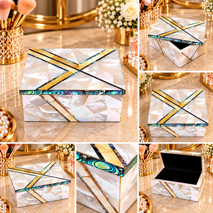 Royal Look Marble Custom Jewelry Box Handmade MOP Mosaic Inlay Work Art
