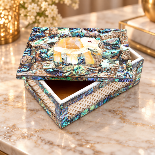 Royal Indian Marble Vintage Jewelry Box Filigree Mosaic Stone Elephant Art