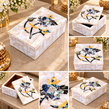 Elegant Marble Gift Jewelry Box MOP Inlay Artwork Centerpiece Decor