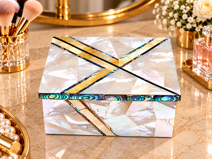 Royal Look Marble Custom Jewelry Box Handmade MOP Mosaic Inlay Work Art