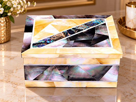 Decorative Inlay Marble Jewelry Vanity Box Handmade Unique Mosaic Stone Art