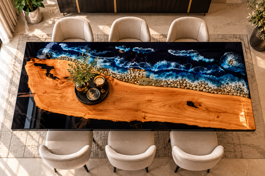 Made to Order Epoxy Wooden Dining Table Ocean Wave Design
