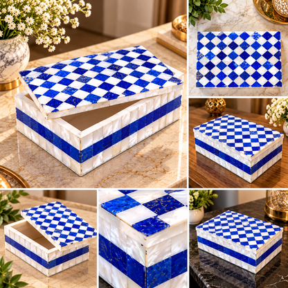 Blue Lapis With MOP Mosaic Inlay Artwork Jewelry Box For Girls