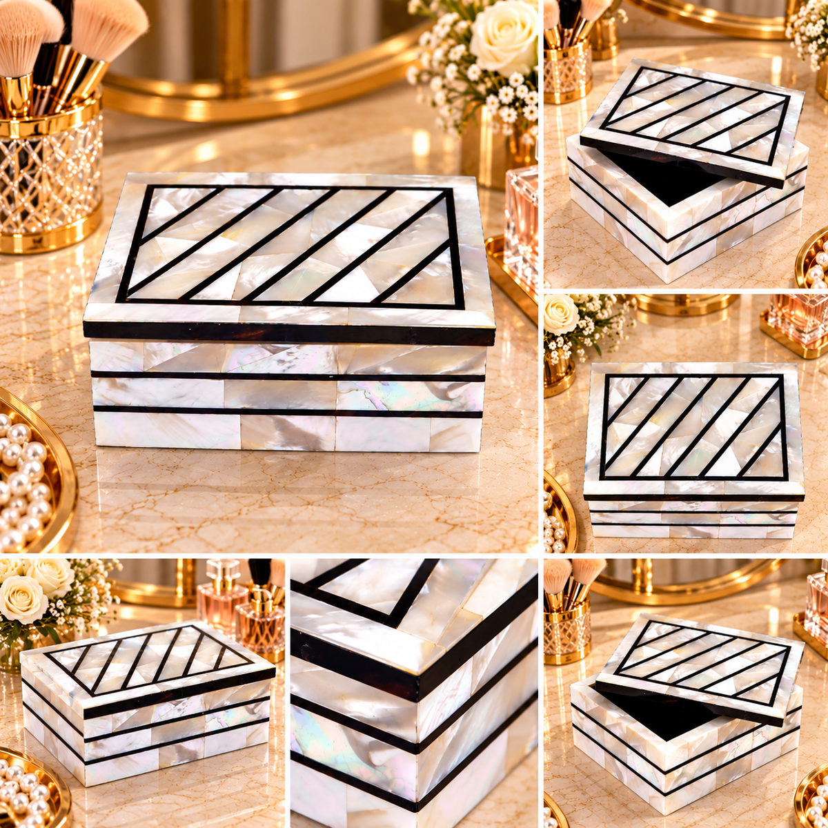 Classy Design Marble Cabinet/Jewelry Box MOP Inlaid Mosaic Decorative Gift For Her
