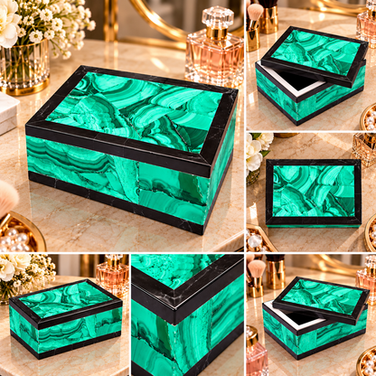 Indian Marble Jewelry Box Organizer Handmade Random Malachite Centerpiece