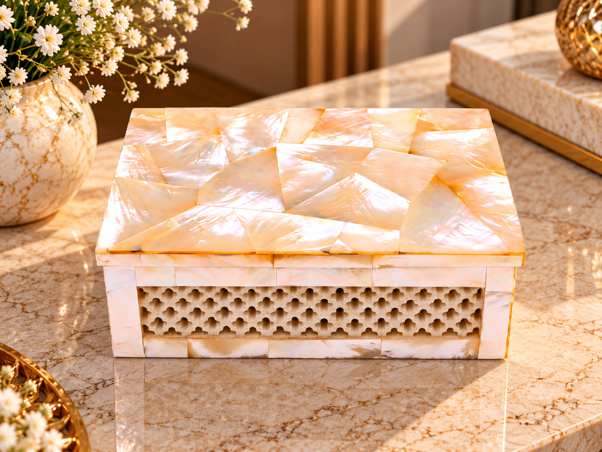 Most Precious Filigree Design Trinket Jewelry Box Handmade MOP Inlay Art
