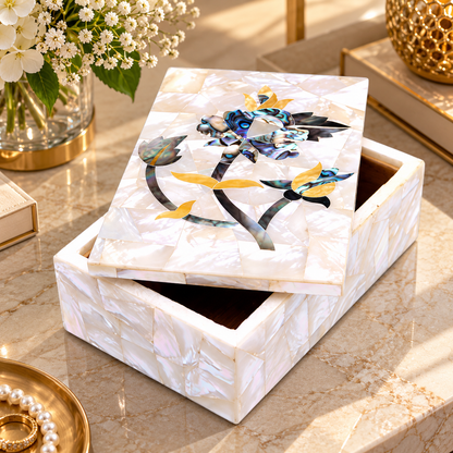 Elegant Marble Gift Jewelry Box MOP Inlay Artwork Centerpiece Decor