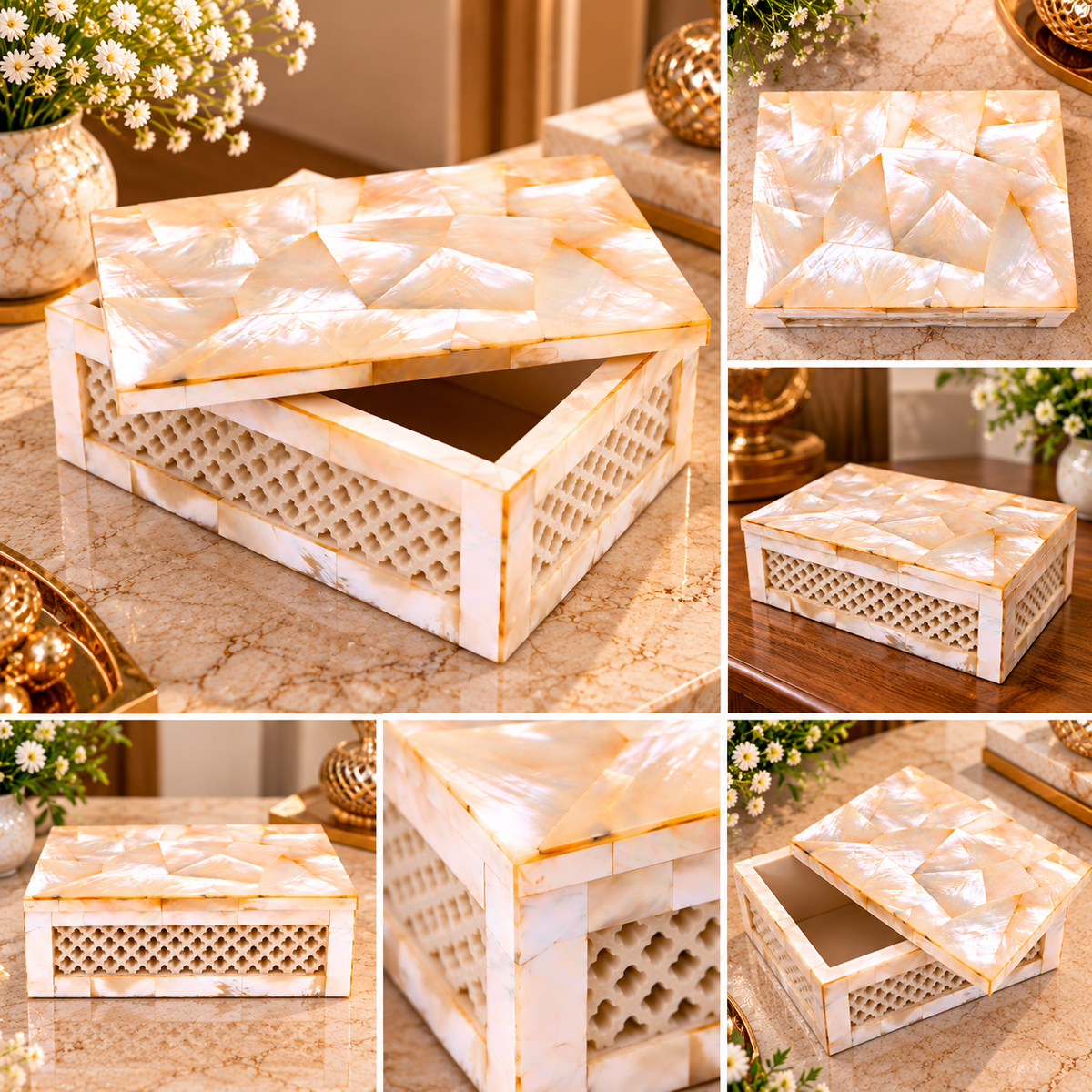 Most Precious Filigree Design Trinket Jewelry Box Handmade MOP Inlay Art