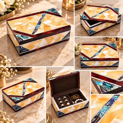 Mosaic Gemstone Inlaid Marble Jewelry Box Handmade Special Gift For Wedding